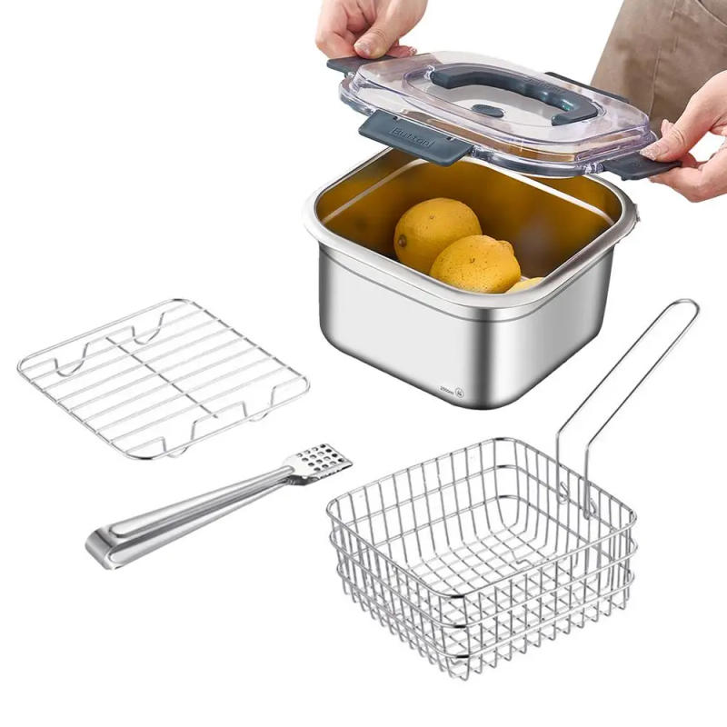 Description Picture 2 of itemCamping Pot Set Portable Picnic 2.5L Deep Fryer Pot Stainless Steel Cookware Set Frying Pan Cooking Steamer Camping Accessory