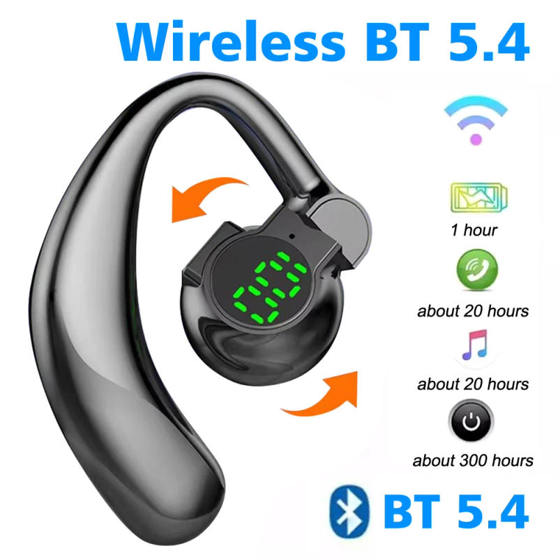 Description Picture 4 of itemNew 180°Wireless Headphone Bluetooth 5.4 Handsfree Noise Canceling Rotatable Sport Digital Display Earphones Single Ear Earhook