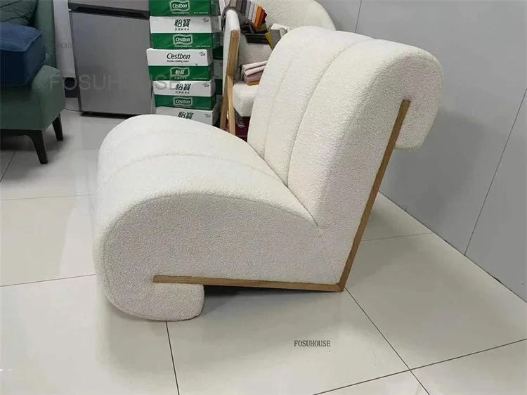 Description Picture 2 of itemDesigner New Living Room Chairs Modern Home Furniture Cashmere Solid Wood Bedroom Balcony Sofas Apartment Leisure Sofa Chair A