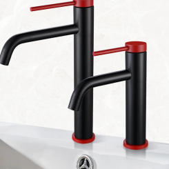 Black Red Bathroom Faucet Tall Basin Faucets Hot Cold Water Mixer Countertop Sink Tap Crane Single Handle One Hole Lavatory Tap