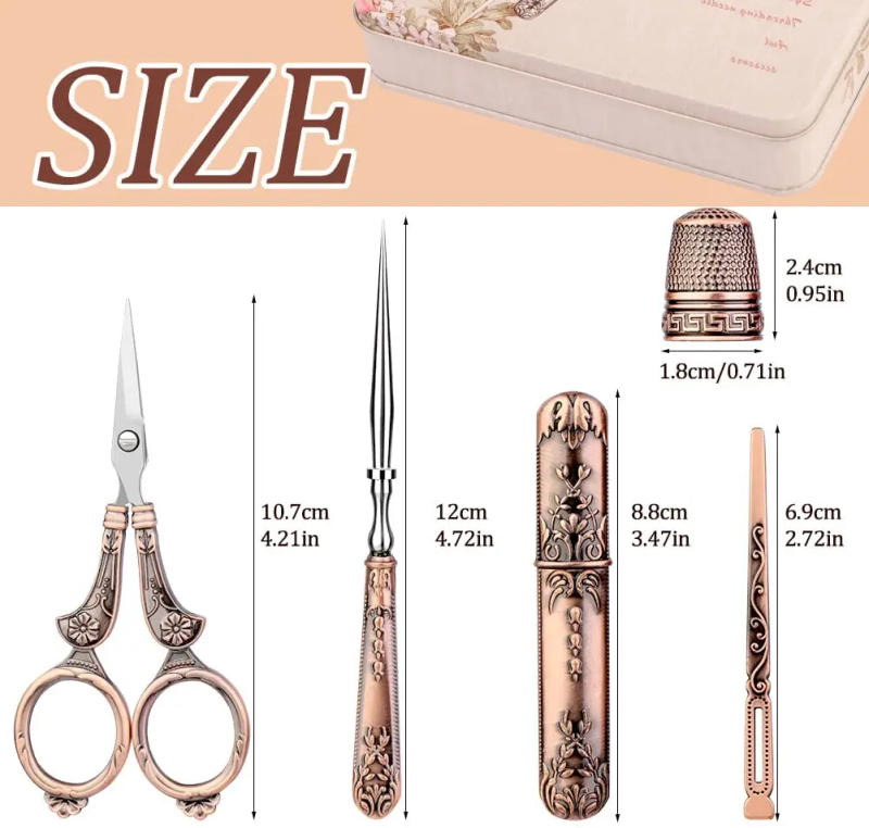 Description Picture 4 of itemEmbroidery Scissors Kit European Antique Vintage Sewing Kit Vintage Sewing Tools with Embroidery Scissors for Sewing Needlework