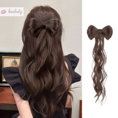 Synthetic Bow Bun Chignon With Curly Tassel Heat Resistant Natural Fake Hair Accessories Fluffy Bow Hair Clip Wig Styling Tools
