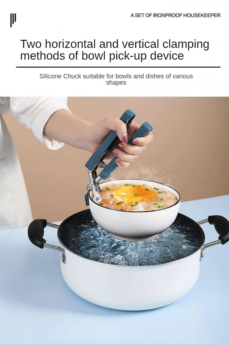 Description Picture 5 of itemAvoid Scalding Kitchenware Kitchen Hot Plate Gripper Stainless Steel Bowl Clip Tongs Bowl Dish Pan Clips Tongs Silicone Gloves