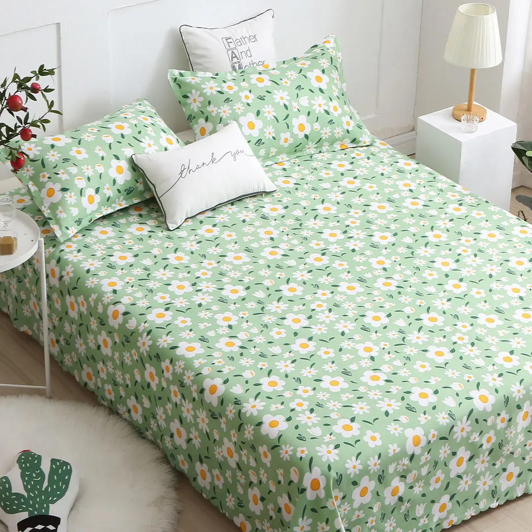 Description Picture 3 of itemFlat Sheets Printed Washed Household Comfortable Students Queen King Size Bed Cover Breathable Single Double Bedspread Trendy