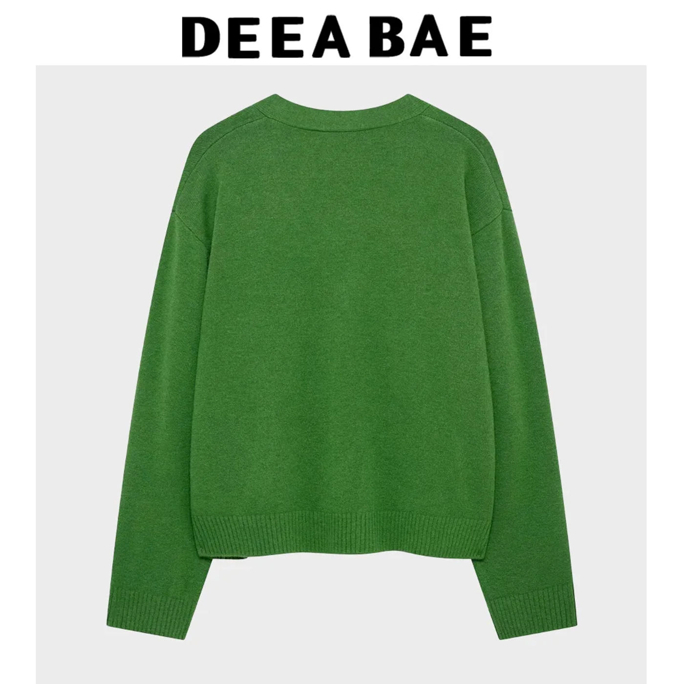 Description Picture 4 of itemDEEABAE Wool Diamond Cardigan Retro Color Matching V-neck Single-breasted Long-sleeved Outer Sweater Jacket 2025 New Women