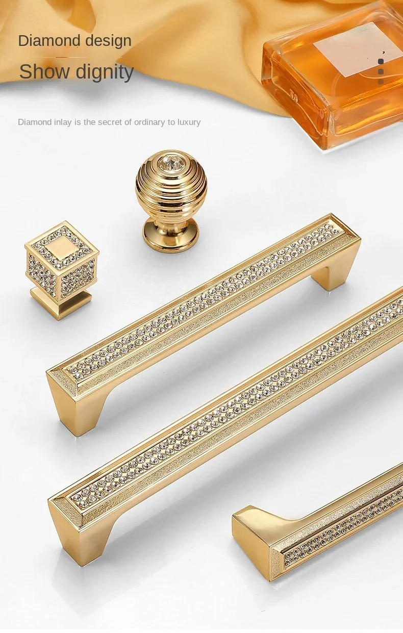 Description Picture 5 of itemGolden Handle Crystal Drawer Glass Cabinet Kitchen Decorative Hardware Hollowed Out Pull Furniture Knob Fittings Accessories