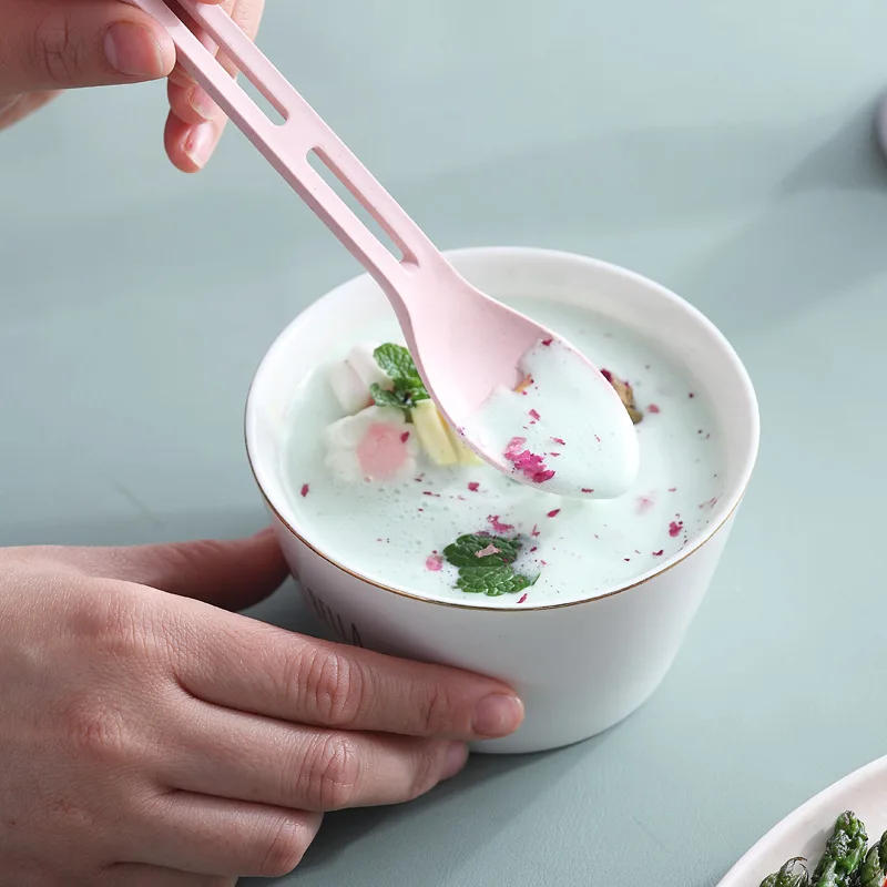 Description Picture 5 of item3pcs/set 3 In 1 Travel Portable Cutlery Set Japan Style Wheat Straw Knife Fork Spoon Student Dinnerware Sets Kitchen Tableware