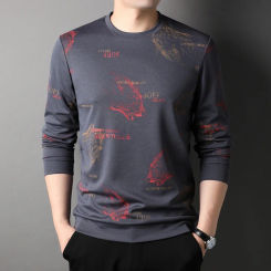 Fashionable and Handsome Men's Long Sleeved T-shirt Top Spring New Round Neck Fashion Print
