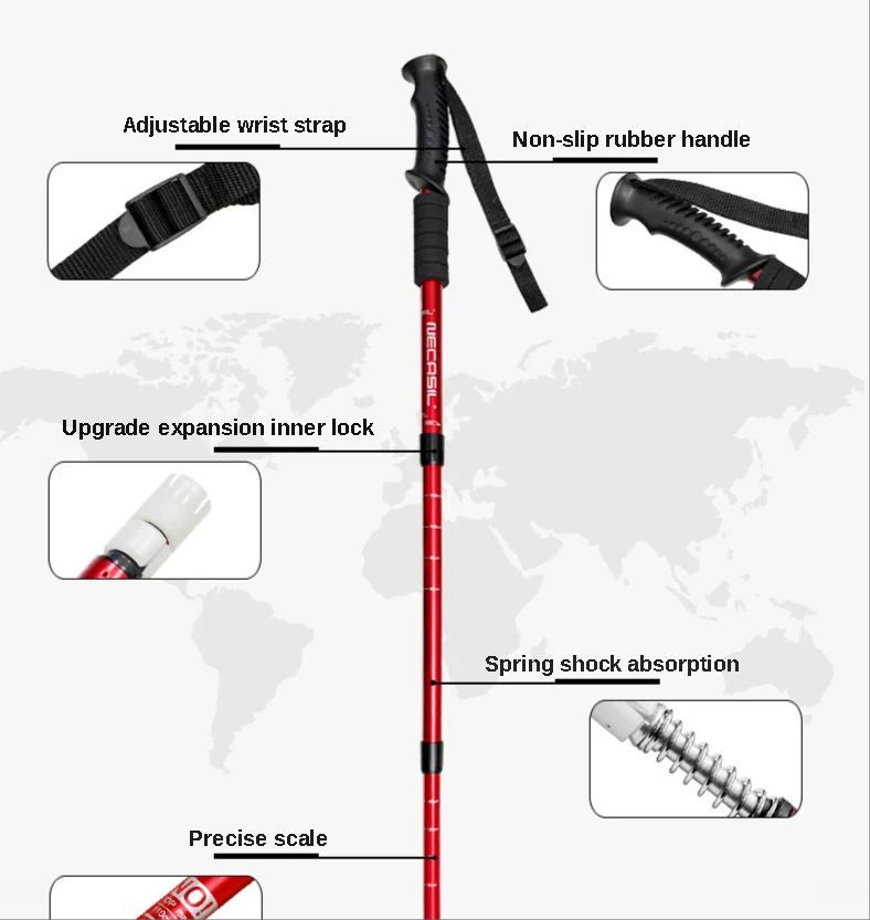 Description Picture 6 of itemAdjustable Ultralight Trekking Poles Aluminium Alloy Walking Stick Trail Running Hiking Alpenstock Folding 135cm For Tourism