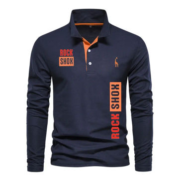 New long-sleeved POLO shirt golf shirt ROCK SHOX print 100% cotton Harajuku hip hop trend men's shirt Brand Men's sweatshirt
