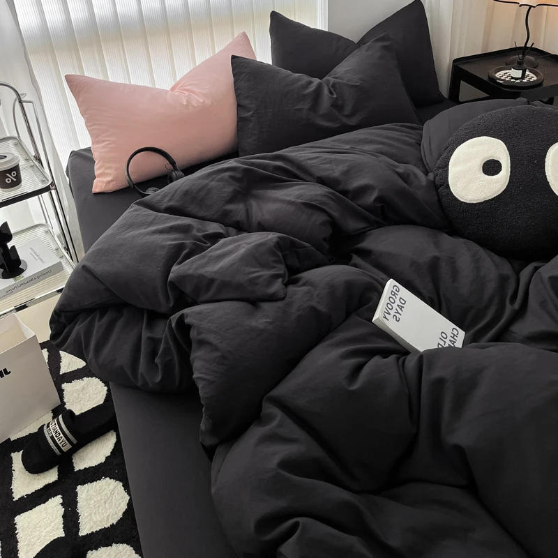 Description Picture 6 of itemPure Black Duvet Cover Microfiber Solid Color Bedding Set,3pcs Comforter Cover Home Bedroom Decor Quilt Cover with 2 Pillowcase