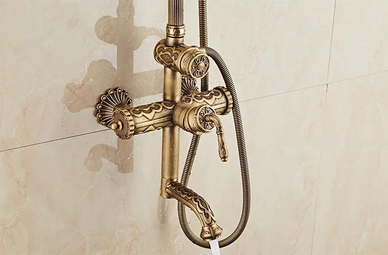 Description Picture 3 of itemAntique Brass Carving Rainfall Shower Set Faucet Mixer Tap With Tub Bath &Set Bathtub