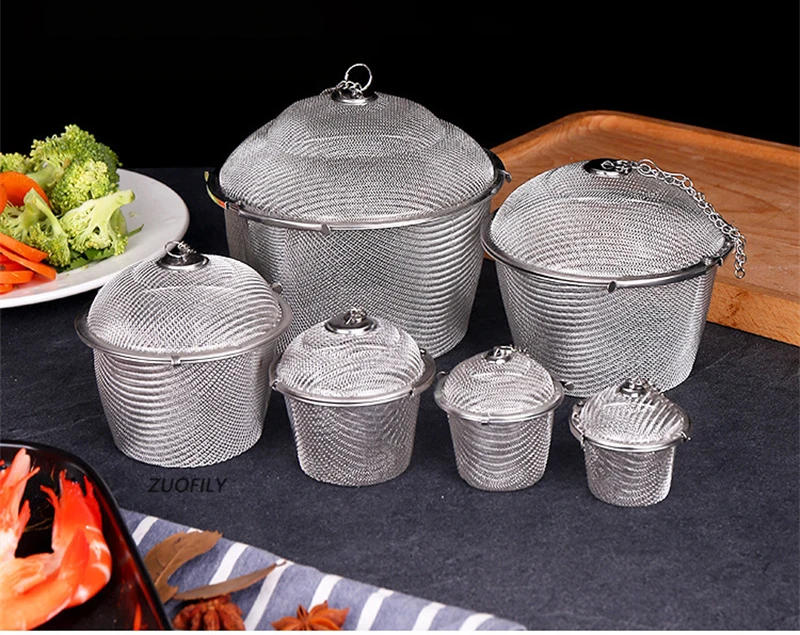 Description Picture 4 of item304 Stainless Steel Tea Coffee Stew Spice Soup Herbal Sieve Infuser Reusable Seasoning Bag Ball Kitchen Filter Sachet With Chain