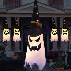 Halloween Courtyard Decorations LED Flashing Wizard Hat Lights Hanging Ghost Halloween Party Decorations Home Bars Horror Props