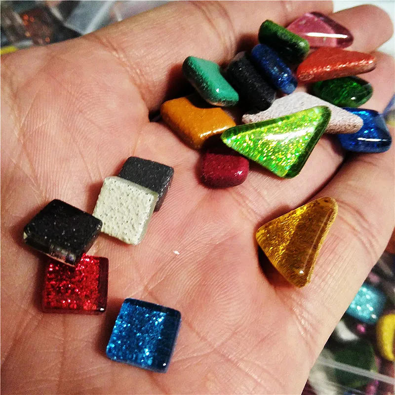 Description Picture 4 of item80g/2.82oz Glitter Shiny Irregular Shape Glass Mosaic Tiles DIY Mosaic Making Materials Pure & Mix Color Tile Optional