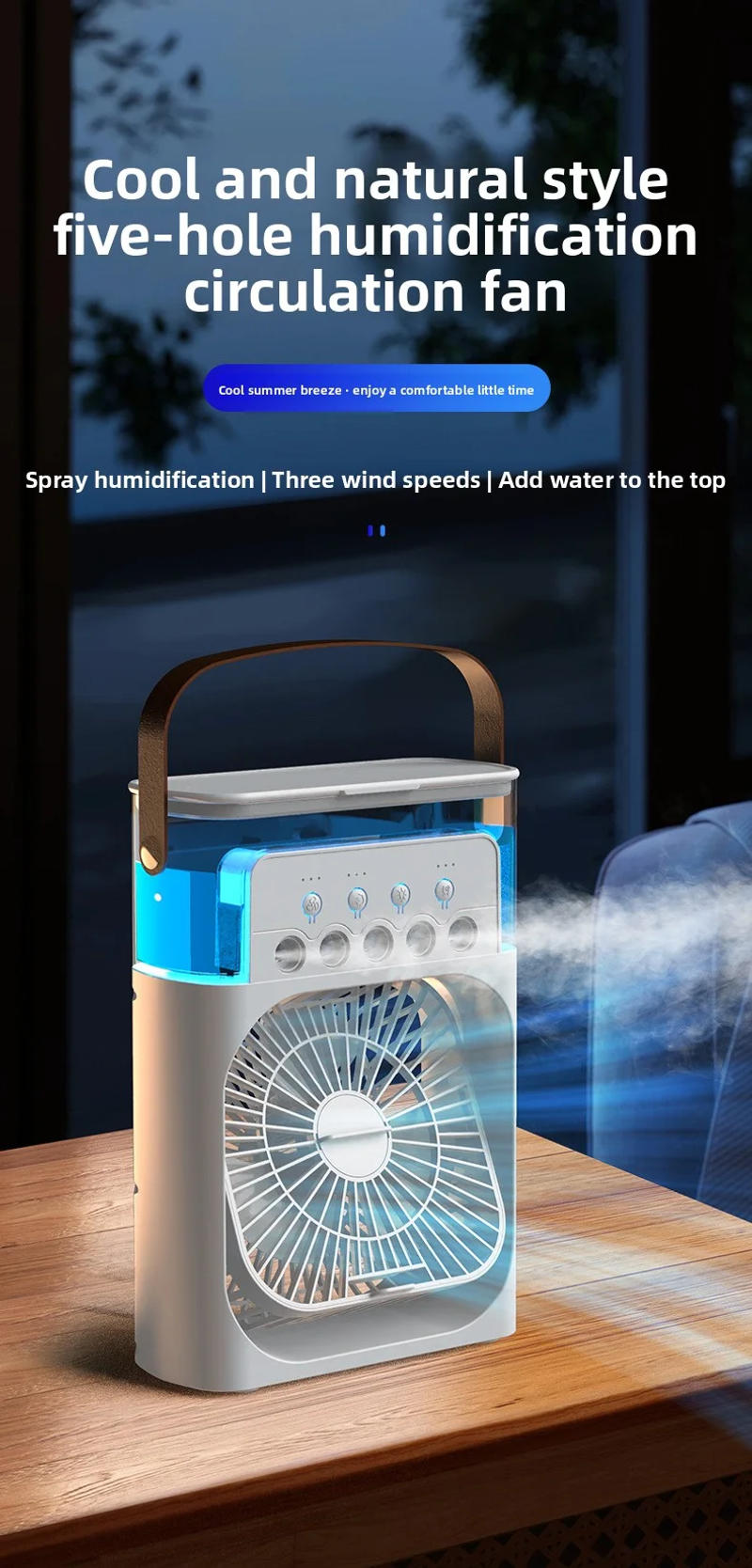 Description Picture 6 of itemPortable Humidifier Fan Air Conditioners USB Electric Fan LED Night Light Water Mist Fun 3 In 1 Air Cooler Desktop Spray Fan