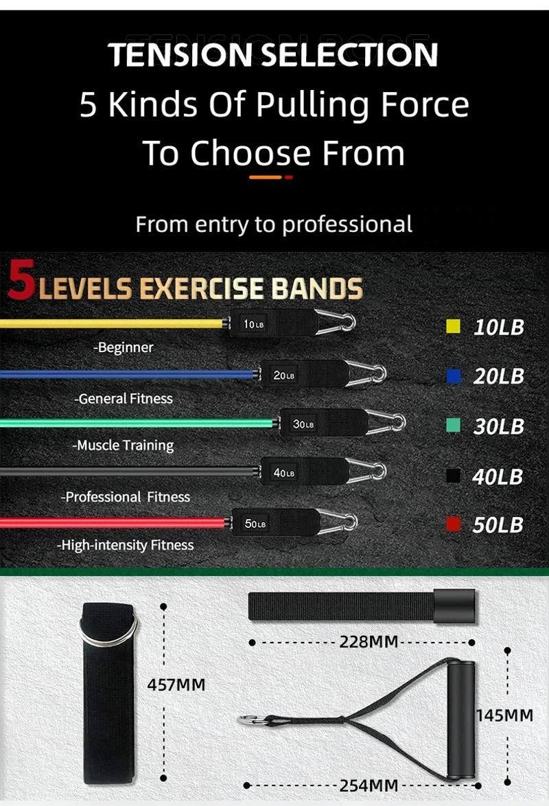 Description Picture 6 of item11pcs Pull Rope, Resistance Bands, Portable Fitness Equipment, Ankle Strap, Chest Expander, Elastic Exercise Band