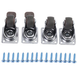 4 Pack 1 inch Low Casters Wheels Soft Rubber Swivel Caster with Top Plate 100 lb Capacity for 4 (2 with Brakes & 2 Without)