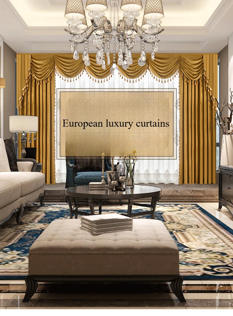 Description Picture 2 of itemEuropean Luxury Curtain for Living Room Bedroom Velvet Valance Window Curtains High Shading Drapes Custom Solid Color