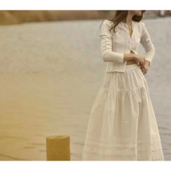 Elegant Heavyweight White Knit Long Sleeve Cardigan Top Halter Set