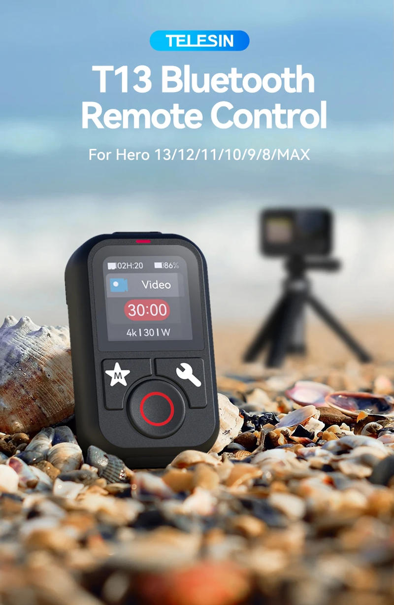 Description Picture 2 of itemTELESIN T13 Waterproof Bluetooth Remote Control For GoPro Hero13 12 11 10 9 8 Max With Wrist Strap For Action Camera Accessories