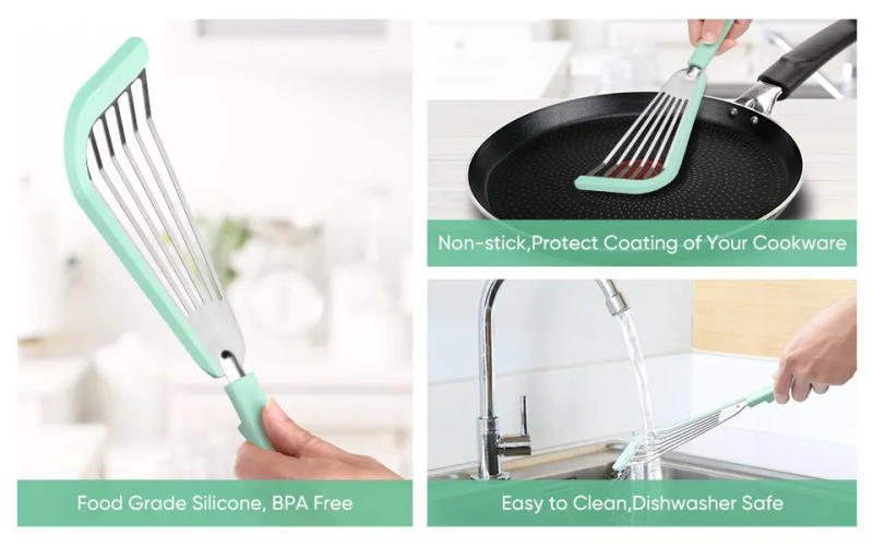 Description Picture 6 of itemSilicone Fish Spatula Stainless Steel Slotted Turner with Soft Edge Heat Resistant Kitchen Cooking Tools Utensil