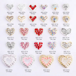 10PCS Glitter Full Colorful Diamonds Pearls Inliad Love Heart Alloy Nail Art Rhinestones Decorations Manicure Sparkle Ornaments