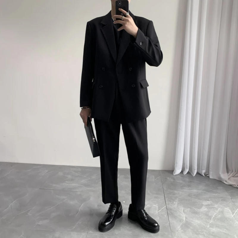 Description Picture 3 of itemFashion Trend Double Breasted Suits Sets Blazer Jacket Pant Men Korean Business Casual Loose Suits Male Dress Wedding Suits