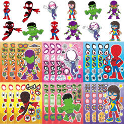 Spidey and His Amazing Friends Stickers Make a Face DIY The Avengers Sticker for Birthday Party Laptop Luggage Decor Supplies