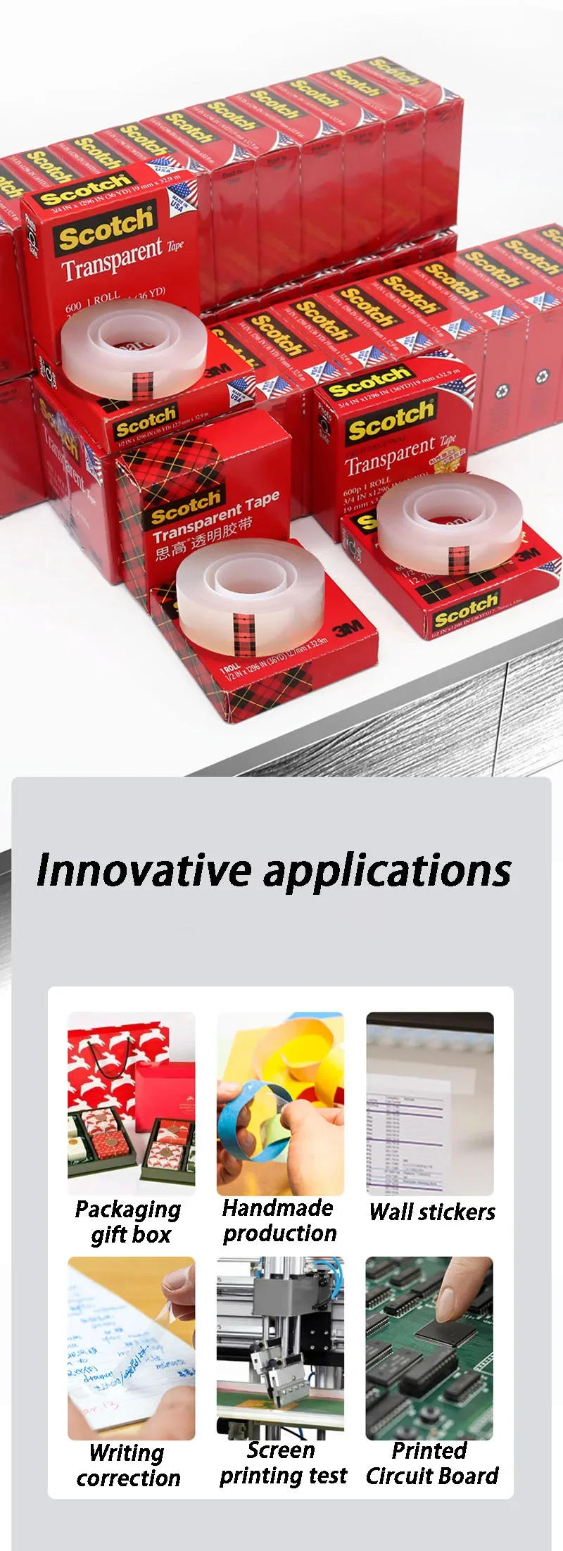 Description Picture 2 of item3M Transparent Tape Long Strong Adhesive Non-marking Waterproof Self-adhesive Multifunctional Household Extra Strong Sealers