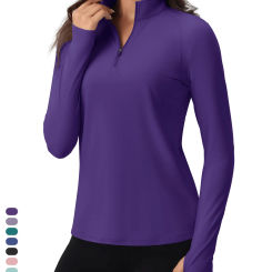 TACVASEN Quarter Zip Stand Collar Pullovers Womens Outdoor Sweatshirts 2 Hidden Zipper Pockets Thumb Holes Yoga Athletic Tops