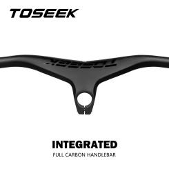 TOSEEK MTB Bicycle Handlebar and Stem -17 Degrees Carbon Fibre Integrated Handlebar Mountain Bike Parts 28.6mm Matte Black