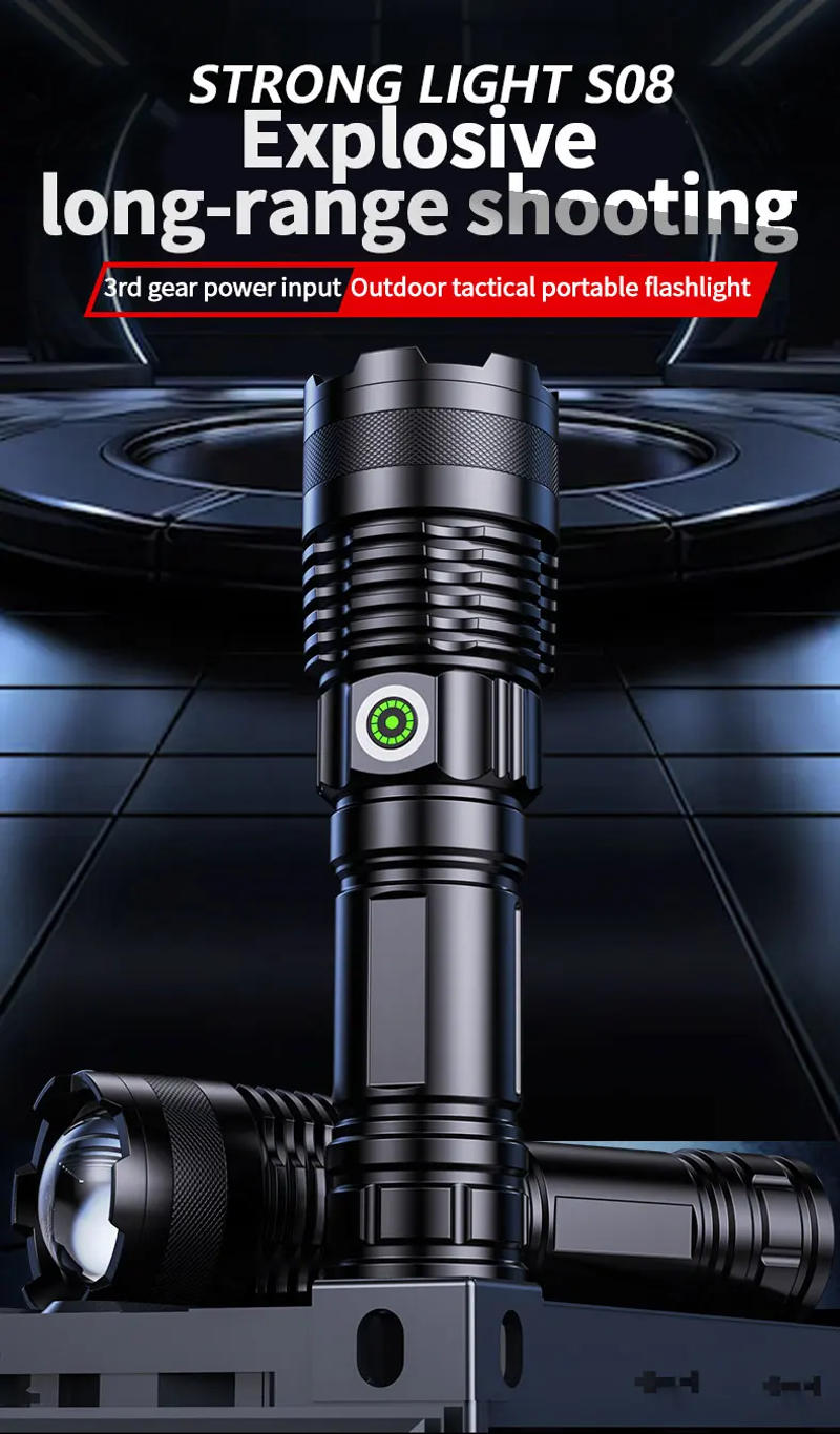 Description Picture 2 of itemLED Laser Flashlight Rechargeable Super Bright Telescopic Zoom Tactical Torches Camping Hiking Emergency Handheld Flash Light