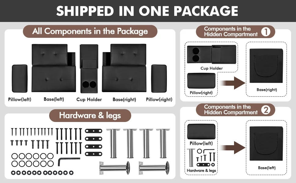 Description Picture 6 of itemConvertible Sofa Bed Adjustable Couch Sleeper Modern Faux Leather Recliner Reversible Loveseat Folding Daybed Guest Bed, Removab