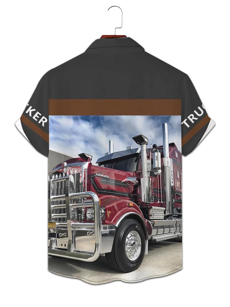 Description Picture 5 of item3D car print lettering, vintage street wear, summer men's lapel short-sleeved shirt, casual button-up shirt for everyday fashion