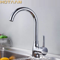 Hotaan Kitchen Faucets Solid Copper Kitchen Mixer Single Handle Single Hole Kitchen Faucet Mixer Sink Tap Chrome Kitchen Faucet