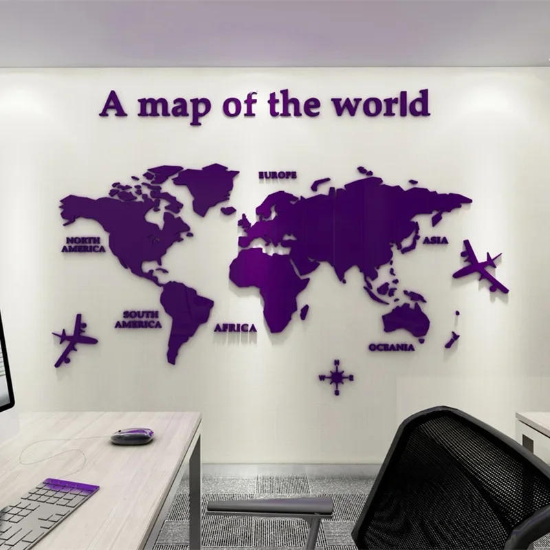 Description Picture 4 of itemEuropean Version 3D Acrylic World Map, Mirror Wall Sticker Decoration, European Style Office Background Wall, Home Decoration