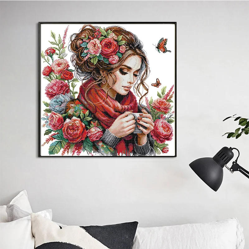 Description Picture 5 of itemJoy Sunday Counted Cross Stitch Complete Kit DMC Embroidery Thread Figure Pattern 16CT 14CT 11CT Printed Fabric Home Decor