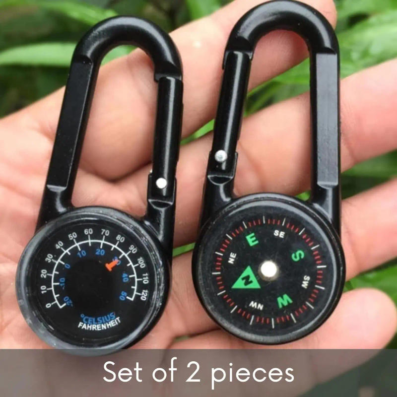 Description Picture 4 of item1 pcs Carabiner Compass and Thermometer,3 in 1 Mini Compass Direction Guide Keychain Holder Hook Pocket Mini Survival Compass