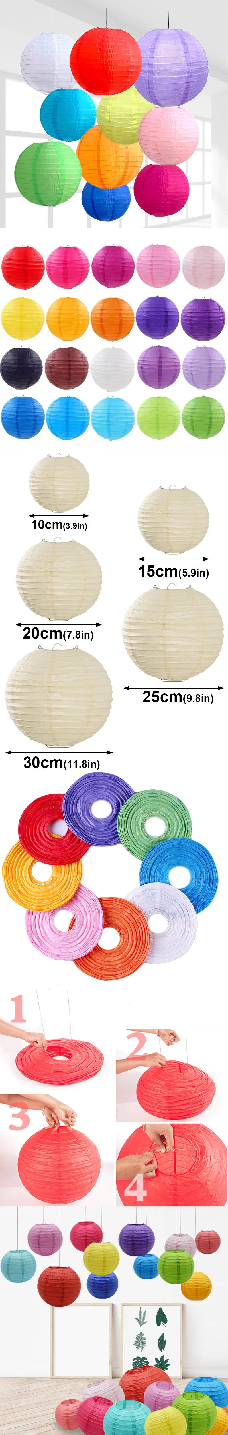 Description Picture 2 of item10/15/20/25/30cm Round Chinese Paper Lanterns Birthday Wedding Decor Gift Craft DIY Lampion White Hanging Lantern Ball Supplies