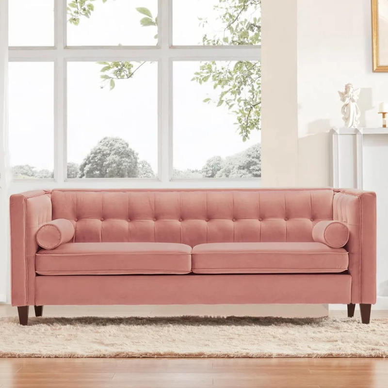 Description Picture 2 of item2024 New 58'' W Velvet Sofa, Mid-Century Love Seats Sofa Furniture with Bolster Pillows, Button Tufted Couch for Living Room