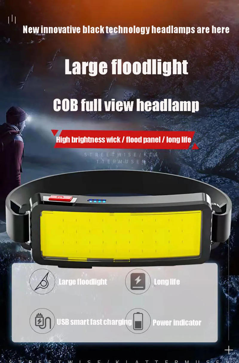Description Picture 2 of itemProfessional COB Headlamp Super Powerful Light Usb Charging Bright Head Flashlight Strong Battery Portable Headlight Hiking