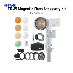 NEEWER CRM5 Magnetic Flash Accessory Kit for Q3 Flash, Square to Round Head Adapter with Barndoor, Grid, Dome Diffuser