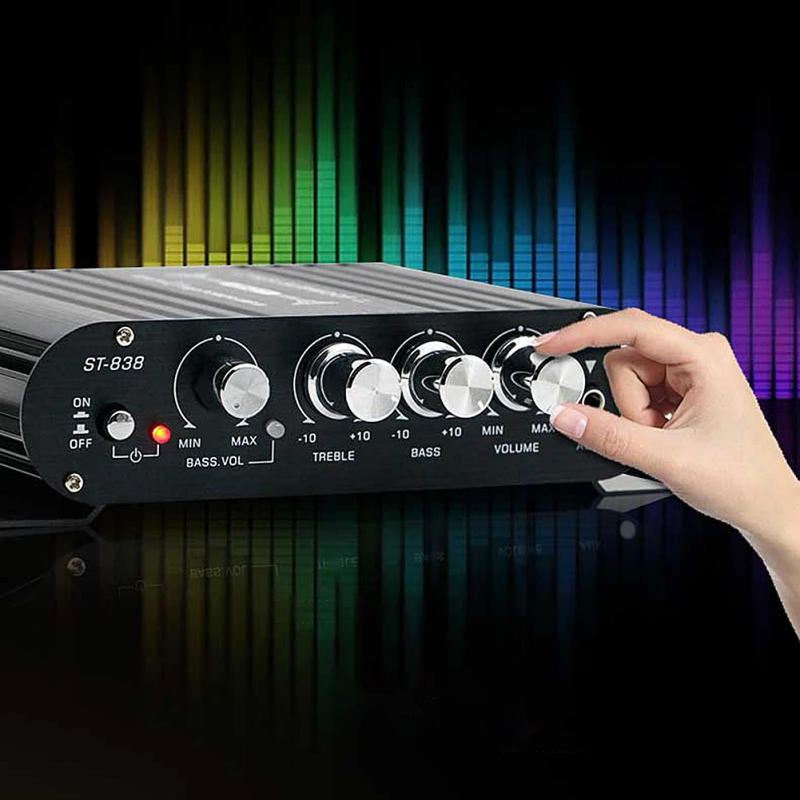 Description Picture 5 of itemST-838 HiFi 2.1 Channel Power Amplifier Stereo Bass Sound Amp 80W*2 Subwoofer Audio Amplifier Car MP3 Home Amp Mini Media Player