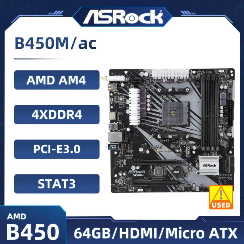 Description Picture 2 of itemASRock B450M Motherboard B450M/ac Motherboard Socket AM4 Ryzen 5 5600G 5300G 5700 3900 1500 cpus DDR4 128GB Micro ATX M.2