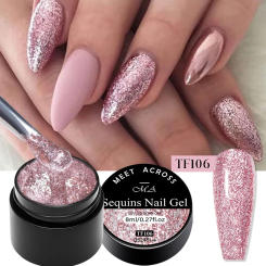 MEET ACROSS 8ml Pink Glitter Sequins Gel Nail Polish Shiny Sparkling Platinum Semi Permanant Soak Off Nail Art Varnish Manicure