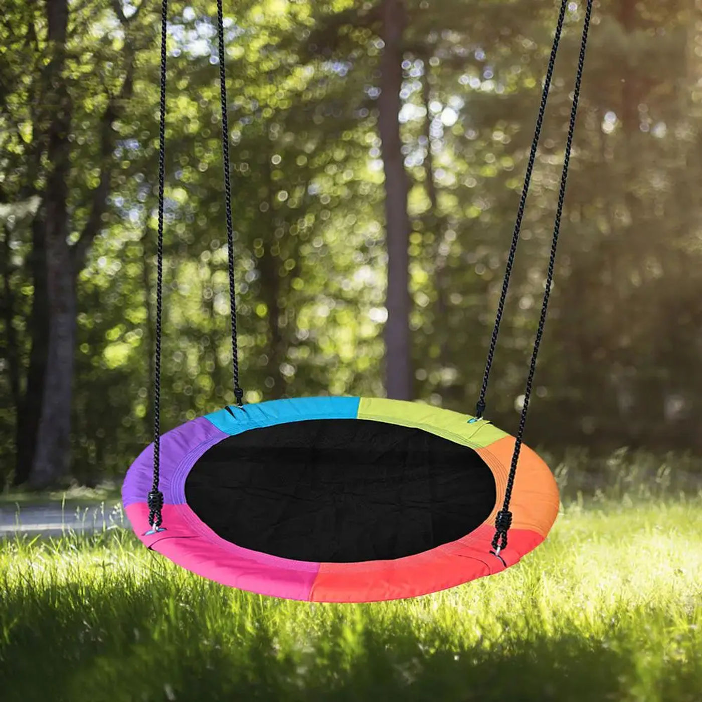 Description Picture 4 of itemTree Swing For Kids Outdoor Round Swing With Adjustable Multi-Strand Ropes Height Adjustable 40 Inch Outdoor Children Swing