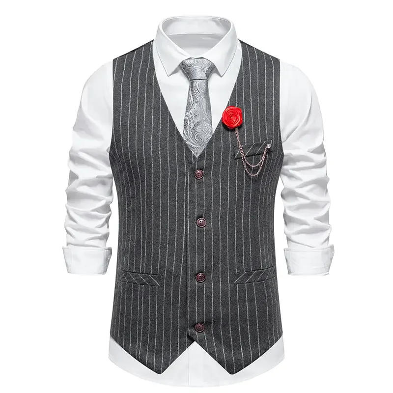 Description Picture 3 of item2024 New Women's Casual Fashion Striped Suit Vest Men's Retro Vest Gentleman Business Formal Vest