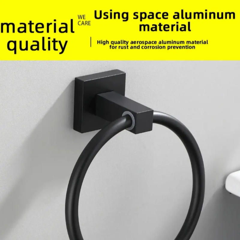 Description Picture 6 of itemBlack Stainless Steel Hand Towel Ring Square Base Wall Mounted Towel Racks Easy Installation Towel Holder Home