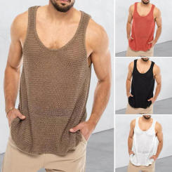 Men Sweater Vest Men's Summer Knitted O-neck Top Loose Fit Solid Color Vest for Streetwear Stretchy Pullover Tank Knitted Men